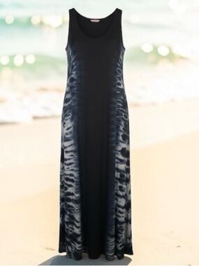 SJS Sleeveless Black & Gray Tie-Dye Maxi Dress